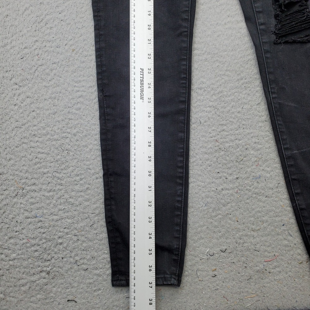 American Eagle Skinny Jeans Womens 8 Black Denim Stretch Distressed Regular Fit - Picture 3 of 8